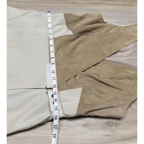 Lafayette 148 Leather Combo Wrap Dress A-Line w Buckle Beige Linen-Blend size 10 - Picture 13 of 16
